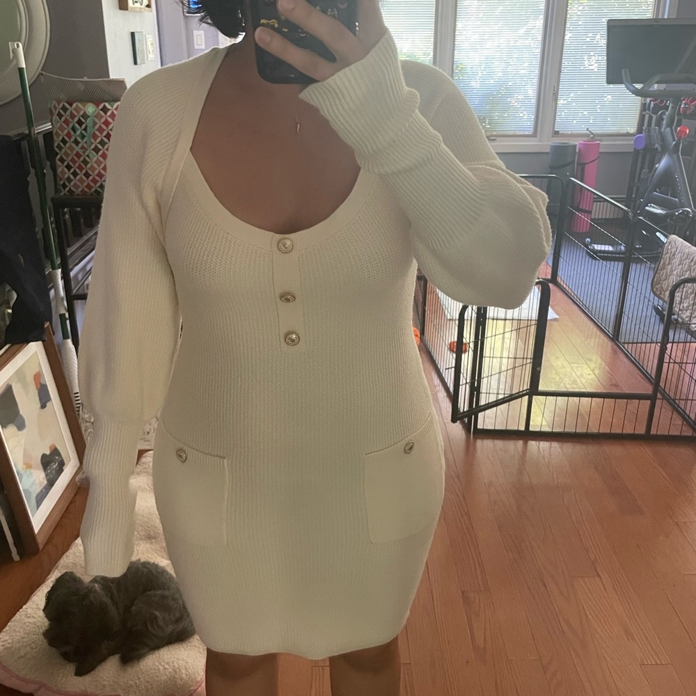 Express White Long Sleeve Knit Dress